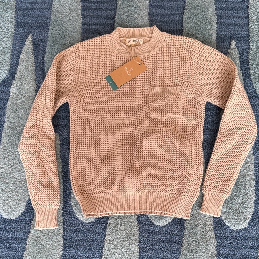 Pastel Kid’s Heavy Waffle Cotton Sweater- Natural.